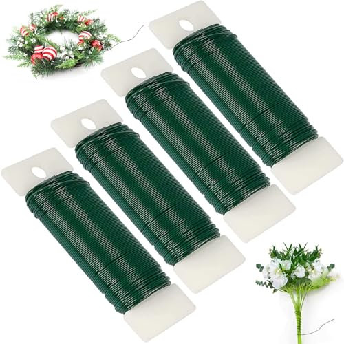 Mainiusi Blumendraht Grün 4er, 35m Basteldraht Dünn 0,7mm Bindedraht Grün Pflanzendraht Wickeldraht Grün Gartendraht Floristendraht, Grün Draht für Kranz Rohling, Strohkranz, Rosen, Blumen, Basteln