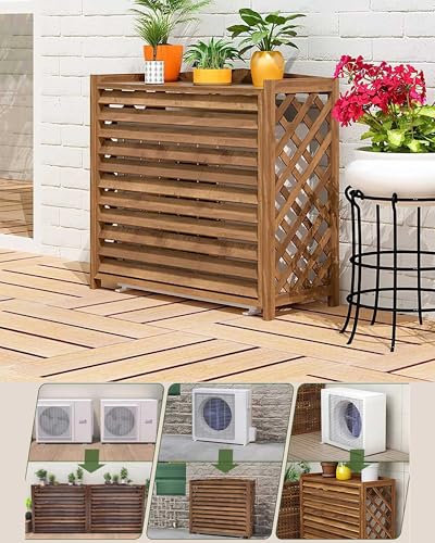 AutmDizyne Cache Clim Exterieure Cache Climatiseur Exterieur Bois Utiliser dans Le Jardin 85 100 110 120cm Support De Fleur Extérieur Climatisation Cadre Décoratif Dissipation Thermique Respirante