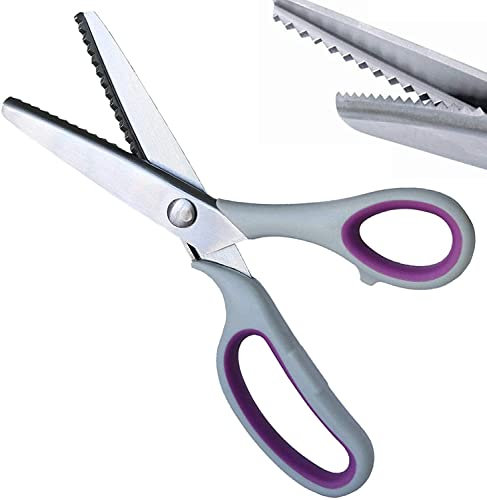 Pinking Shears for Fabric Ultra Sharp Left Handed Stainless Steel Handled Professional Dressmaking Sewing Scissors Zig Zag Fabric Craft Scissors (Beige&Purple)