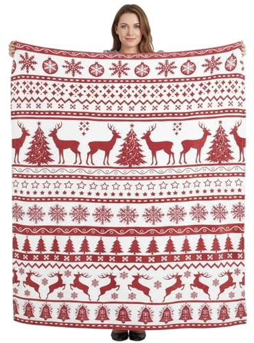 SERTAS Weihnachtsdecke Kuscheldecke Weihnachten Flauschig Weihnachts Decke Weihnachtsdecke Sofa Fleecedecke Weihnachts Kuscheldecke für Bett Sofa Schlafzimmer Büro (Weiß1)