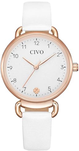 CIVO Leicht Lesbar Armbanduhr Damen: Analog Klares Zifferblatt mit Zahlen Zeiger für den Alltag - Elegante Casual Damenuhr Lederarmband - Geschenk für Sie