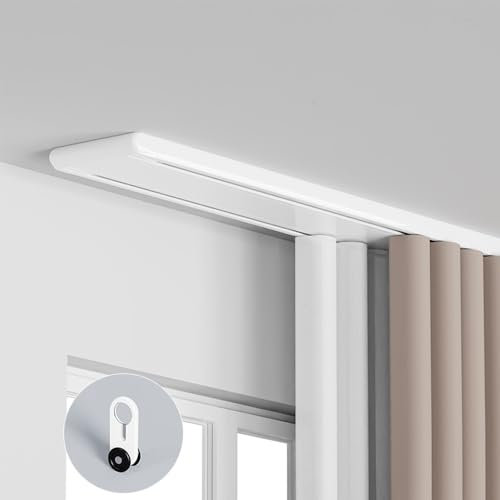 Generisch Deckenmontage Vorhangschiene, (1–6m) Schwerlast Gardinenschiene 2-läufig Vorhangschiene Aluminium GGardinenstange Für Büro, Wohnzimmer, Schlafzimmer(Weiß,4m)