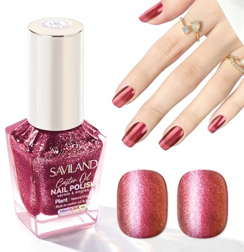 SAVILAND Chameleon Nail Polish: 10 ml Holographic Glitter Nail Polish 7 Days Shimmer Dark Purple to Gold Color Quick Dry Nail Varnish with Castor Oil Metallic Sparkly Shiny Nail Lacquer for Nail Art