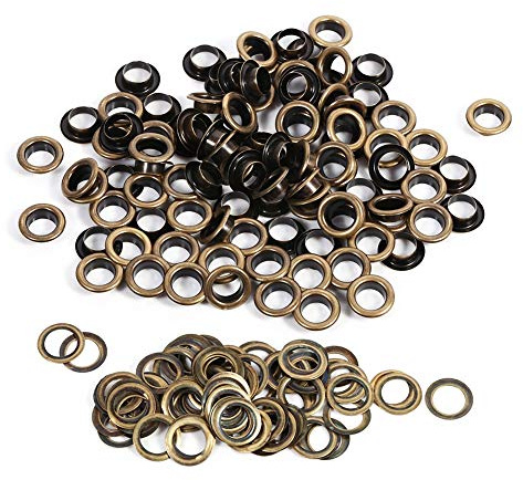 Haosie 100 conjuntos de ojales, ojales redondos de latón para zapatos, bolsos, ropa, pancartas de cuero, lona (10 mm)