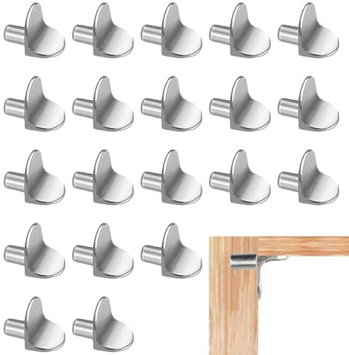 HZXINYI 20 Pcs Shelf Support Pegs - L-Shaped Shelf Pegs 5mm Solid Alloy Metal Shelf Support Pegs Silver Shelf Brackets Pegs Shelf Pins for Cupboard Bookshelf Cabinet Wardrobe Support