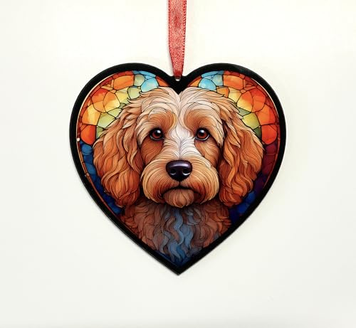 Cockapoo Apricot Heart Suncatcher - Memorial or Gift for Dog Lovers - 13cm
