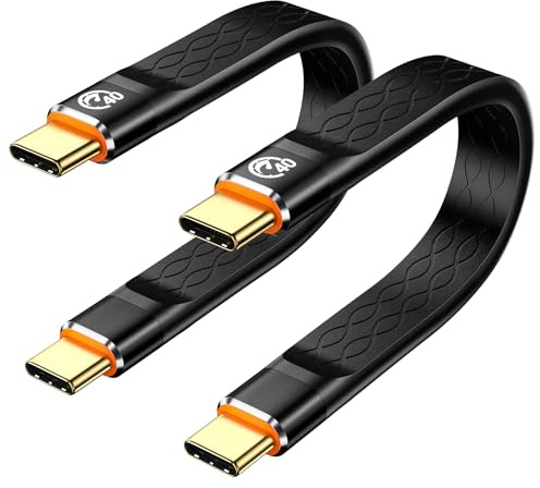 JavicTech Kort USB C till USB C-kabel 13 cm 2-pack, USB4-kabel för Thunderbolt 4, flexibel, 40 Gbps 8K-video, 240 W typ C snabbladdningskabel för iPhone 16 15, MacBook, Docking, eGPU, Galaxy S25