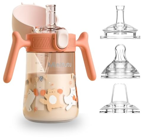 Qshare Kinder Trinklernbecher ab 6 Monate+,240ml Baby Trinkflasche,Trinkbecher für Babys,Baby Trinklernbecher ab 6 Monate mit ergonomischer Silikontülle (orange)