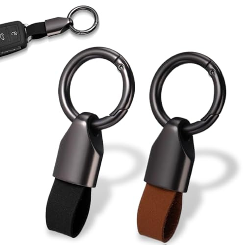 XYTAHDM Lot de 2 porte-clés de voiture, porte-clés en cuir véritable, anneau de porte-clés de voiture avec support de porte-clés en alliage de zinc, accessoires de clé, unisexe