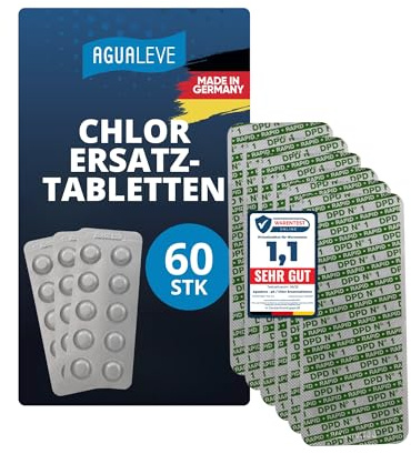 AGUALEVE® Lot de 60 comprimés de test de chlore libre (DPD1) Rapid Pool | Pour test de secouement de l'eau de piscine | Produit de qualité fabriqué en Allemagne | Avec guide d'entretien numérique