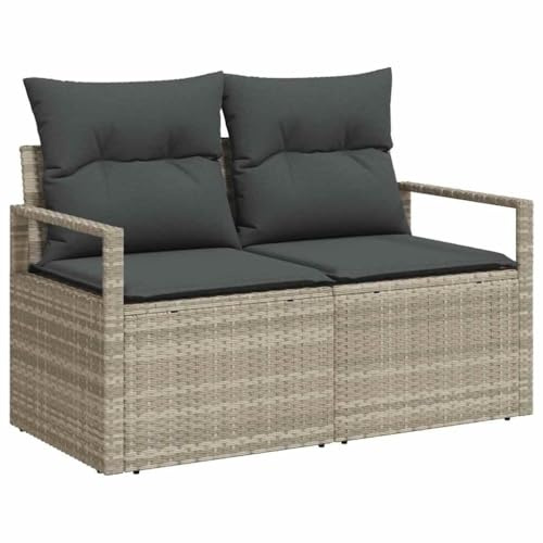vidaXL 7 Delar Trädgårdsoff-set Med Kuddar Ljusgrå Poly Rottning | Modulära Utemöbler För Patio Väderbeständiga Sittplatser 2 Kuddade Komfort Levande Två Sits Samtida Loveseat Soffa
