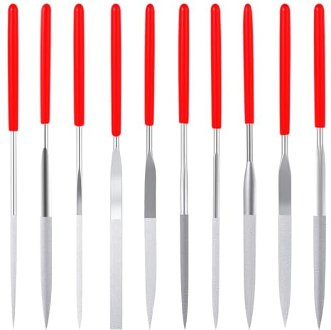 TIESOME Set med 10 stycken diamantminifilar, 3 mm x 140 mm, små diamantfilar, minimetall, räfflade filar, verktyg för precisionsmetallarbete, 3D-tryck, träbearbetning, snidverktyg