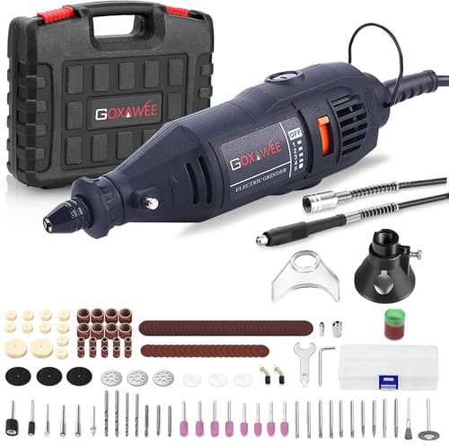 GOXAWEE Utensile Multifunzione, 130W Mini Trapano Elettrico, Utensile Rotante Multifunzione con 140 Accessori, 5 Velocità Regolabili, 8000-30000 giri/min, per incidere, forare, tagliare, smerigliare