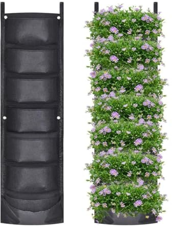 Pflanzsäcke Zum Hängen Vertikal hängender Gartenpflanzer Blumenbeutel Töpfe Layout Wandhalterung for Aufhängen von Blumenwachstumsbeuteln for den Innen- und Außenbereich(Green,6-Pocket 30x100cm)