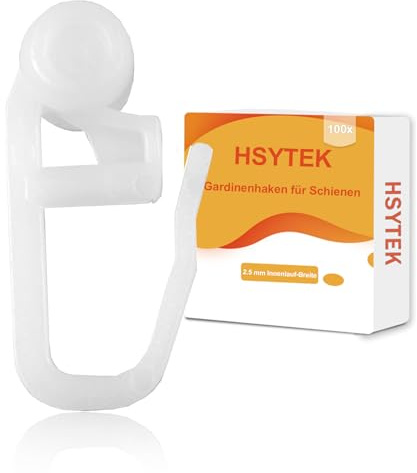 HSYTEK 100 Stück Gardinenhaken für Schienen, 7.6mm Kunststoff Gardinengleiter, Weiß Vorhang Haken, Gardinen Zubehör für Gardinenstangen