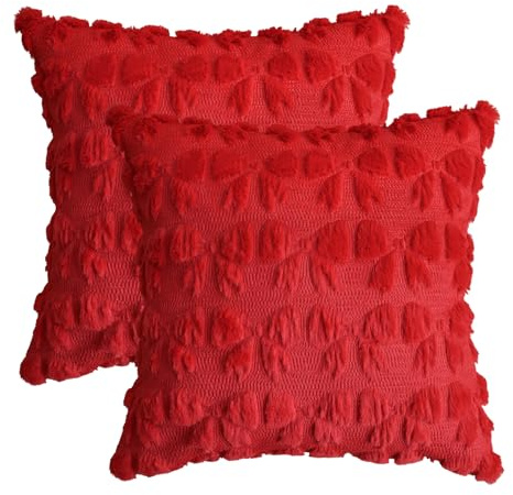 Artoid Mode Lot de 2 housses de coussin décoratives en fourrure synthétique jacquard - Motif papillon rouge - 45 x 45 cm - Pour canapé, chambre à coucher