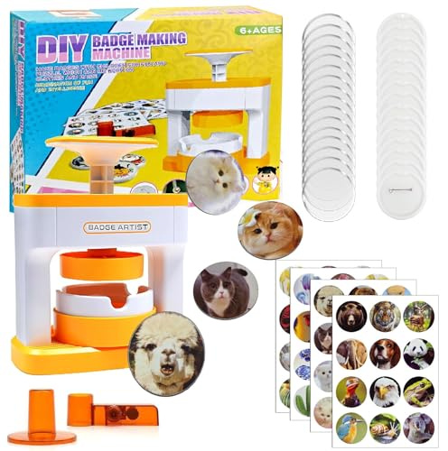 Abnaok Badge Maker for Kids,55mm(2.16 inch) DIY Pin Button Maker Machine Badge Punch Press Kit with 48 pcs Parts Pictures Circle Cutter for School Projects Christmas Festive Activities