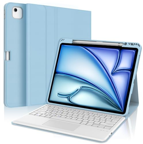SENGBIRCH Coque Clavier pour iPad Air 13 M4 2026/M3 2025/M2 2024, AZERTY Français Trackpad Clavier Détachable sans Fil Bluetooth - Étui iPad Air 13 Pouces M3/M2, Blu Chair