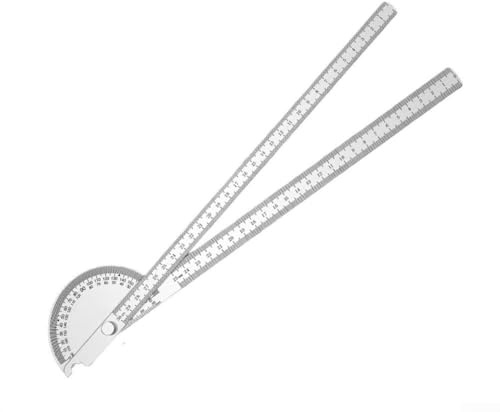 Transportador de ángulo de acero inoxidable con dos brazos ajustables y marcas grabadas transparentes para una medición de ángulo fiable de 0 180 grados y medición de longitud de hasta 30 cm