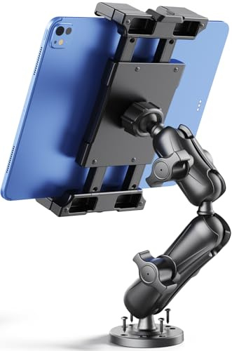 OHLPRO Heavy Duty Tablet Holder for Truck, iPad Holder for Car Drill Base, 360°Adjustable 2-Stage Arm Car Mount for 5 - 17 Compatible with RAM Mount B Size 1 Ball, Great for Desks, Wall, Businesses