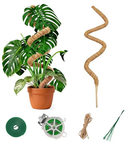 Monstera Rankhilfe für Pflanzen, 1 * 125cm Moosstab für Monstera, Pflanzstab Monstera, Pflanzenstütze Rankstab Monstera, Kokosfaser Rankhilfe mit Zubehör für Garten Kletterpflanzen Zimmerpflanzen