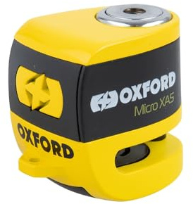 Oxford Micro XA5 Alarm Disc Lock – Candado Moto con Alarma Integrada | Antirrobo Moto de Alta Seguridad | Accesorios Moto de Protección para Scooters y Motos con Sirena 110 dB y Batería Recargable