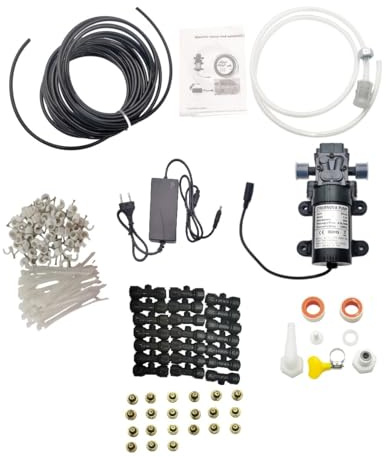 15M système de refroidissement de brouillard extérieur avec pompe à diaphragme et 26 buses de brouillard système d'irrigation système de réduction de la poussière pour patio, jardin, pelouse, serre