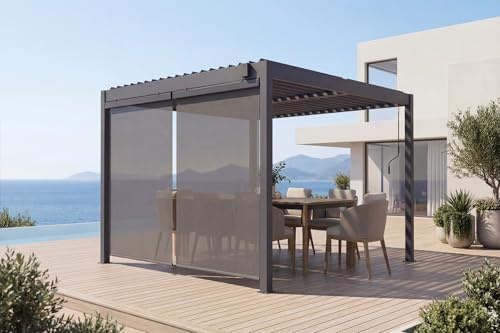 Cazeboo Lot de 2 Stores pour pergola VADA en Aluminium Gris - H.250 x L.180 cm