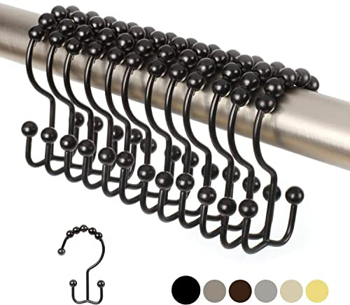 2 Lb. Depot Ganci per tende da doccia doppi anelli (finitura decorativa nera opaca) Gancio in metallo in acciaio inossidabile resistente alla ruggine di alta qualità, le sfere a rulli, set di 12