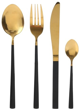 HOME DECO FACTORY Ménagère 16 Pièces en Inox Finition Dorée et Noire Doré | Acier inoxydable, ménagère 16 pièces, 4 couteaux 4 fourchettes 4 cuillères, service de table, doré et noir
