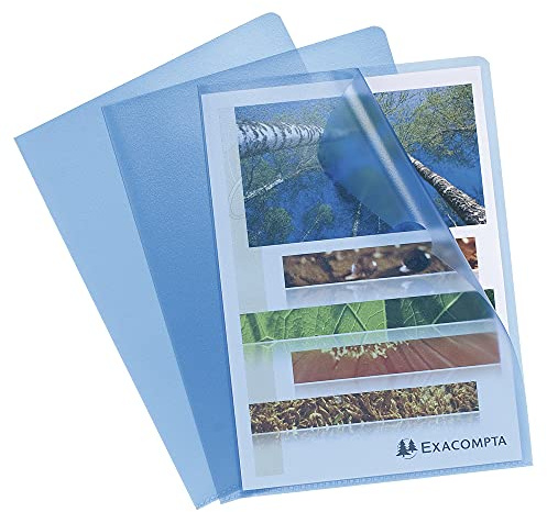Exacompta 58522E 100er Pack PP-Kunststoff Aktenhüllen. Für DIN A4 transparent genarbt blau oben und seitlich offen Plastikhülle Klarsichthülle für Büro und die mobile Organisation