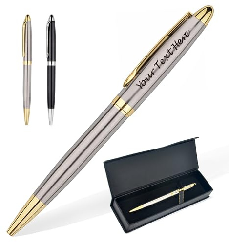 EDSG Personalised Pen Engraved Pen with Black Ink Ballpoint Pens Customised Pen Gifts for Men Women Teacher Personalised Gifts for Birthday Fathers Day Graduation Christmas Thank You Gift (Silver)