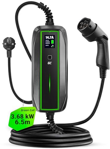 Green Cell EV Ladegerät Typ 2 Ladekabel Schuko für Elektroautos 10A / 16A 3,68kW 6,5m 1-Phasig LCD Display Tragbares EV Charger Kompatibel mit Allen Elektrofahrzeugen EV PHEV IEC 62196-2 Stecker