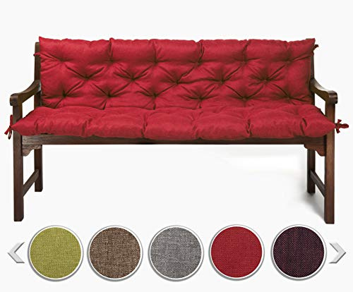 sunnypillow Bankauflage für Gartenbank Outdoor - Sitzkissen und Rückenkissen für Bank 120 x 40 x 40 cm - Polsterauflage für Hollywoodschaukel, Gartenschaukelkissen - Gartenkissen, Bankkissen Rot