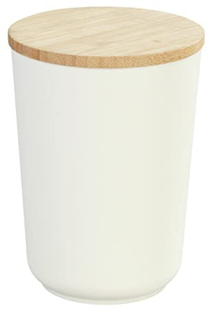 WENKO Tarro de almacenamiento Plaia 750 ml, lata de almacenamiento de color crema con tapa de bambú y anillo de silicona, cierre hermético, apto para el lavavajillas, sin BPA, Ø 10,5 x 14 cm