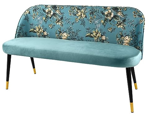 Bank PRÊT-À-PORTER - 50x57cm - türkis - Samt Metall-Beine florales Muster | hohe Belastbarkeit, hoher Komfort, pflegeleicht, Retro Design, goldene Fußkappen, vielseitig einsetzbar, angenehme Haptik