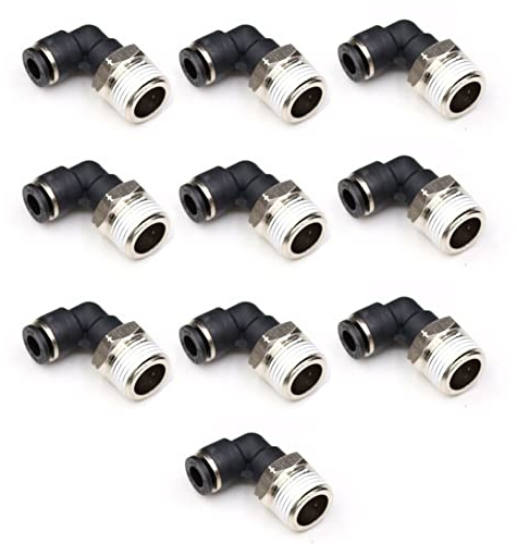Push to Connect Air Fittings 1/4 inch OD Tubing x 1/8 Npt Elbow Air Line Quick Connect Fittings Male Threaded 90 Degree Push in Lock Fittings Pneumatic Tube Fittings Connectors 10Packs
