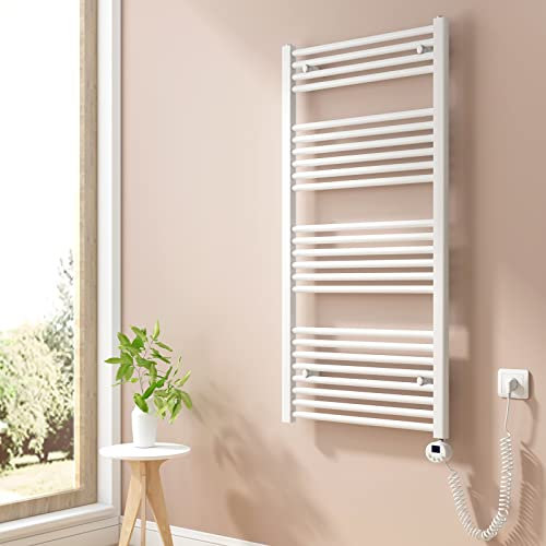 Heilmetz Badheizkörper Elektrisch 120x60cm Handtuchwärmer heizkörper vertikal mit Timer-Funktion Handtuchtrockner Weiß 600W