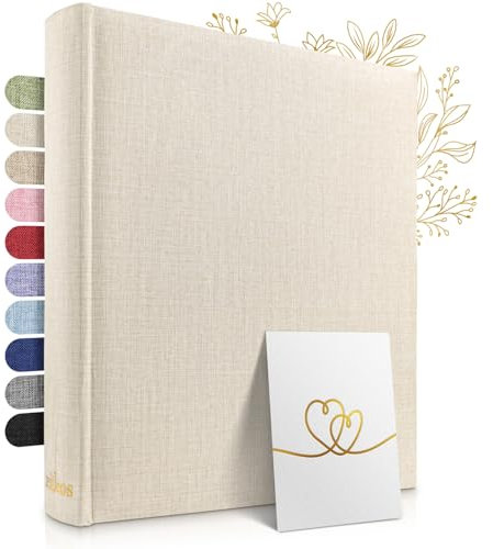 Zeitloos Fotoalbum zum Einkleben - Platz für 500 Fotos (100 Seiten oder 50 Blatt). Echtes leinen in beige Foto Album Foto Fotobuch zum einkleben