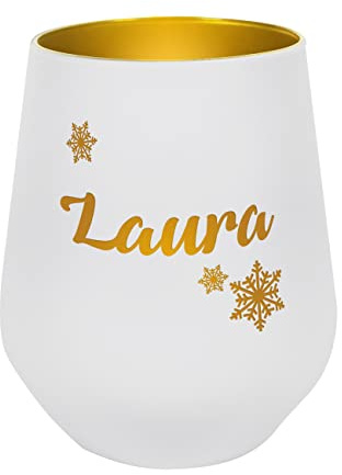 Herz & Heim® Windlicht zum Advent/Verschiedene Motive/inkl. Ihres Wunschnamens Weiß, Schneekristal