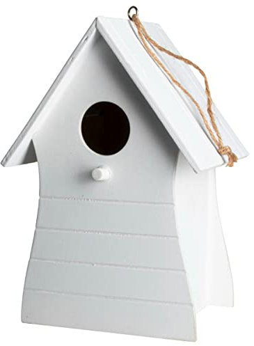 Holz Vogelhäuschen zum Aufhängen 20 x 14 cm - weiß - Vogel Nistkasten mit Fütterungsluke - Garten Deko Vogelhaus Nist Kasten Haus für Meisen und Sperlinge