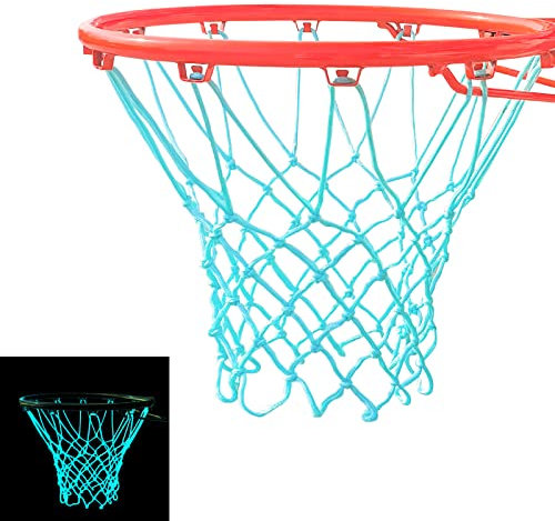 2pcs Nightlight Basketball Net,Basketball Net Replacement, Pink Glow in the Dark Basketball Net,Basketball Accessories,Standard Size 12 Loops for Indoor and Outdoor Replacement Net. (Blue)
