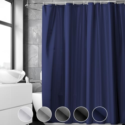 REDKEY Duschdraperi, 180 x 200 cm, mögelresistent baddraperi, snabbtorkande, vattenavvisande PVC-textil, antibakteriellt, baddraperi med 12 krokar för badkar och dusch, mörkblå