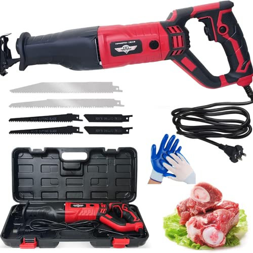 Scie à guichet 3800W,3000 SPM Scie à os pour bois métal plastique,Scie à main électrique 220V Scie à viande Kit avec 6 lames de scie,Gants anti-coupure(Rouge)