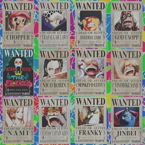 WKxinxuan Wanted Posters, Pack of 12 Anime Posters, Karikatur Poster, Wante, Poster Wanteds, Anime Poste, Deko, für Schlafzimmer Dekoration Anim Wall Decor