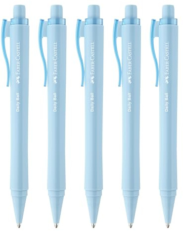 Faber-Castell - Kugelschreiber Daily Ball Sky Blue, 5 Stück | Ergonomischer Kugelschreiber mit dokumentenechter XB-Mine und weichem Schreibgefühl
