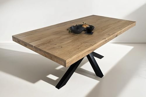 SAM Esstisch Rio 180x90 cm Akazie Natur Spider-Gestell schwarz | Esszimmertisch, Akazienholz naturfarben massiv, gerade Kanten, Metallgestell