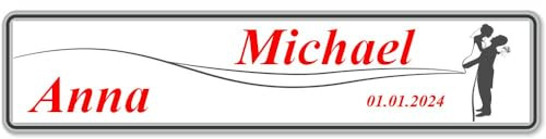 1x Hochzeit Autoschild mit Wunschtext Hochzeitsschild Hochzeitsauto Kennzeichen aus Aluminium Digital Druck (Brautkleid Silhouette)