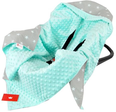 Babylux Baby EINSCHLAGDECKE 90 x 90 cm Einlage Babyschale Kinderwagen Buggy Decke Autoschale Autositz Minky Baumwolle 3-Punkt-Gurt Kleinkind Babydecke (14. Minze +Sterne)