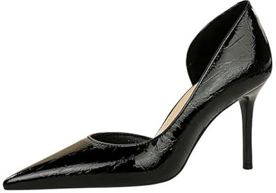 Cuir Verni Bout Pointu Escarpins Femme Talon Haut Sexy Talon Aiguille 8cm À Talon Bloc Haute pour Bureau Mariages Fêtes
